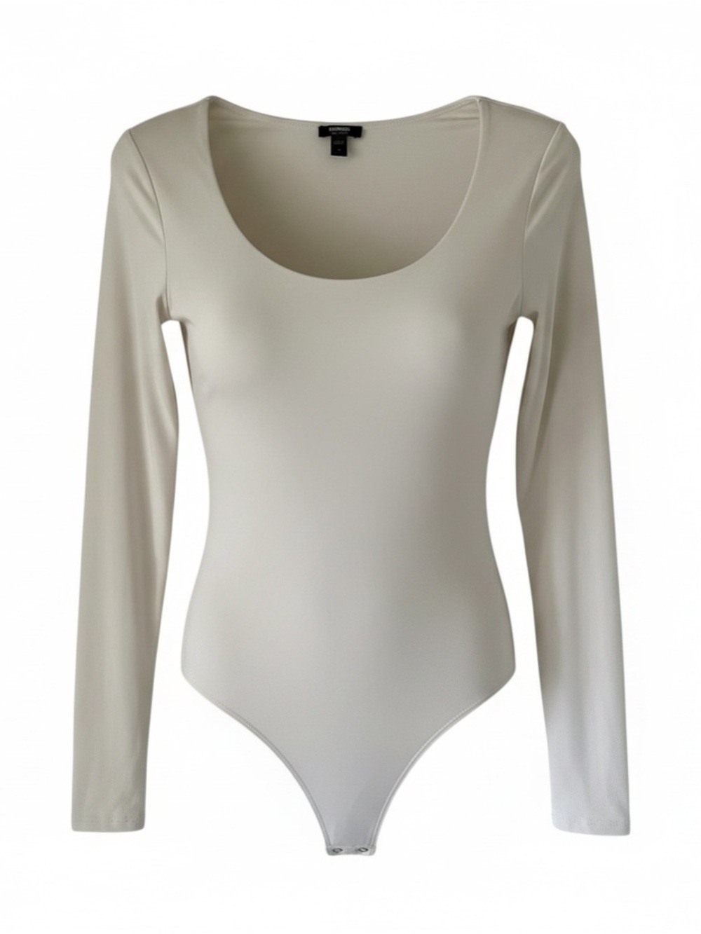 Body Contour White Light Stretch Cotton Scoop Neck Long Sleeve Bodysuit